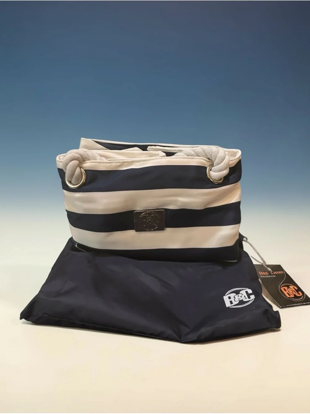 Bang & Carsen XL Navy White Striped Waterproof Beach Travel Tote